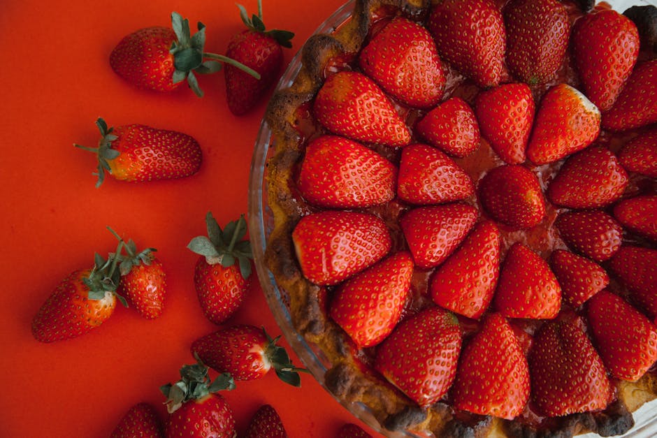Tarte aux fraises entière vue de dessus