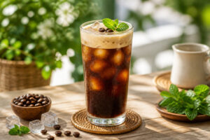 Cafe glace rafraichissant a la menthe