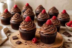 Cupcakes au chocolat faits maison avec framboises