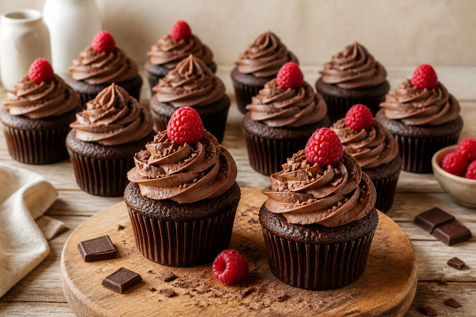 Cupcakes au chocolat faits maison avec framboises