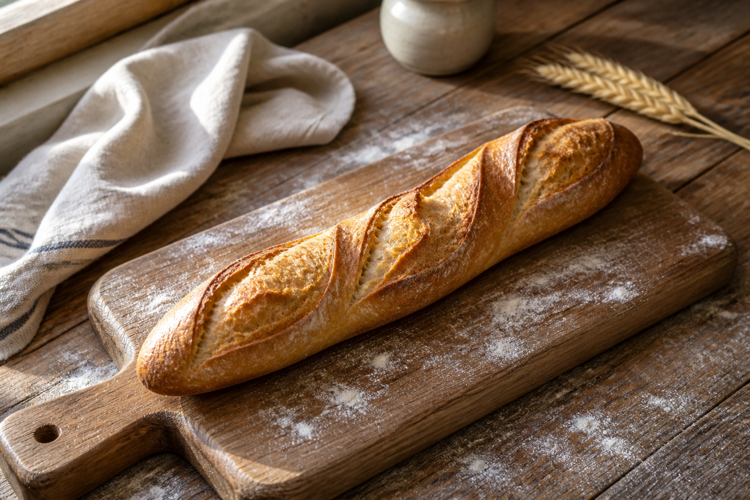 Baguette tradition doree sur planche en bois
