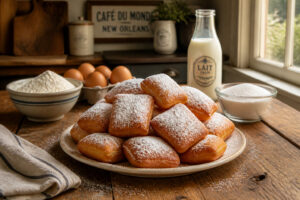 Beignets dores saupoudres de sucre glace