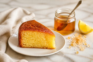 Tranche de gateau dore avec sirop