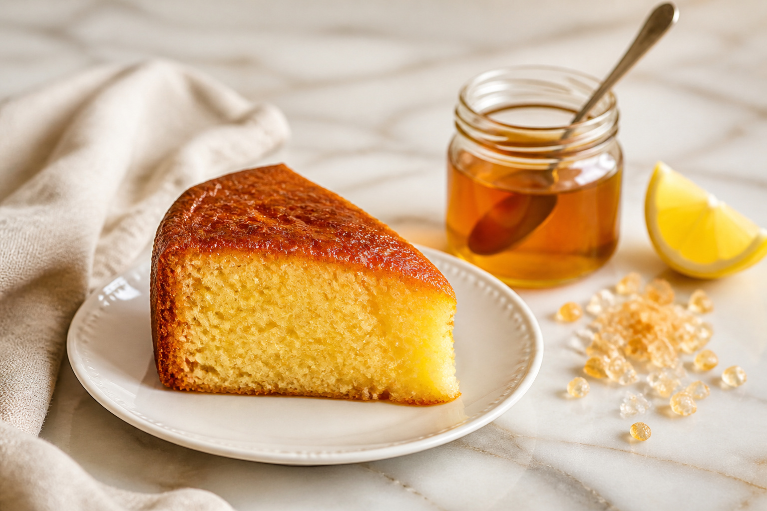 Tranche de gateau dore avec sirop